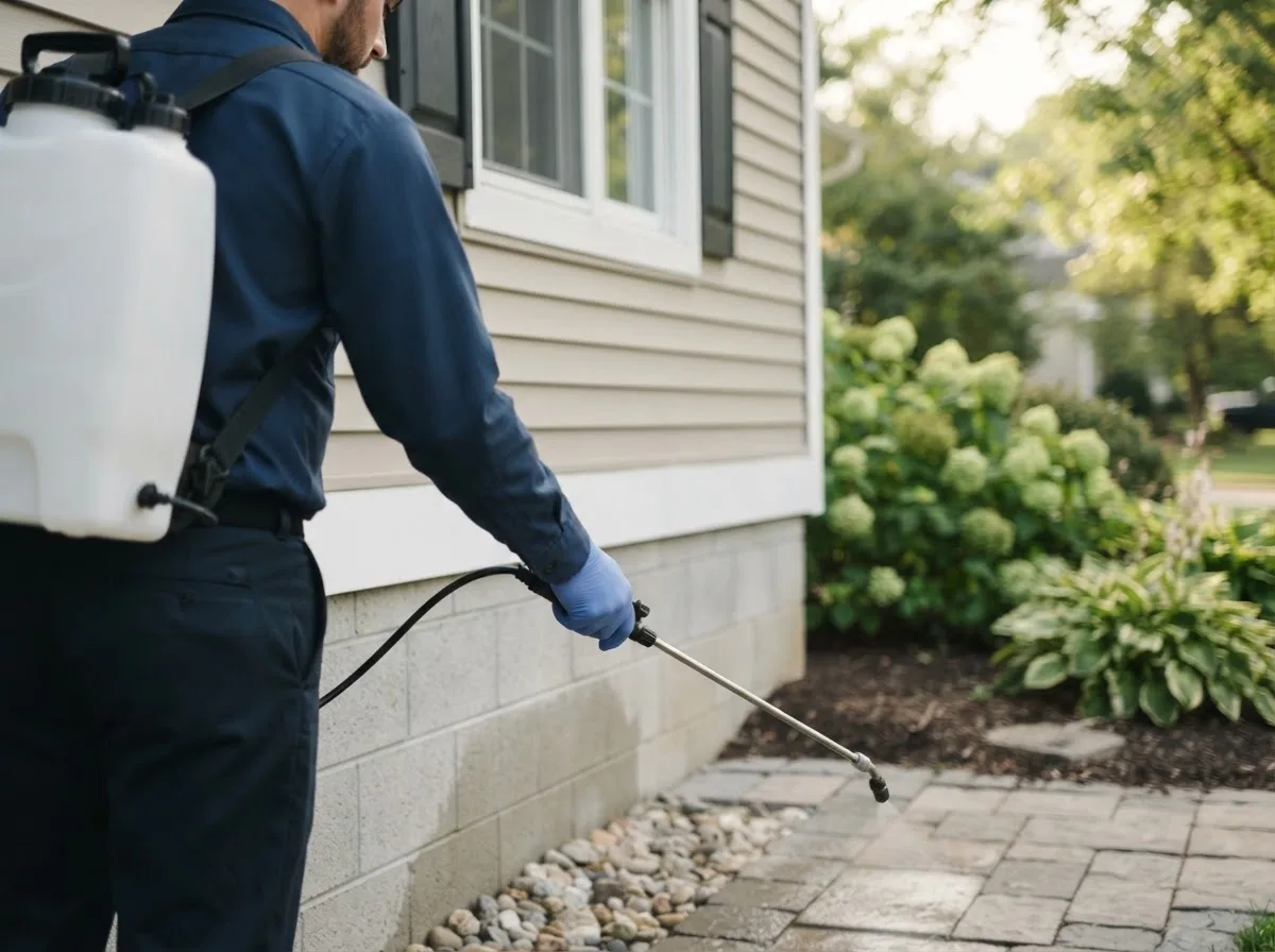 Pest control technician inspecting a home in Oakland, RI
